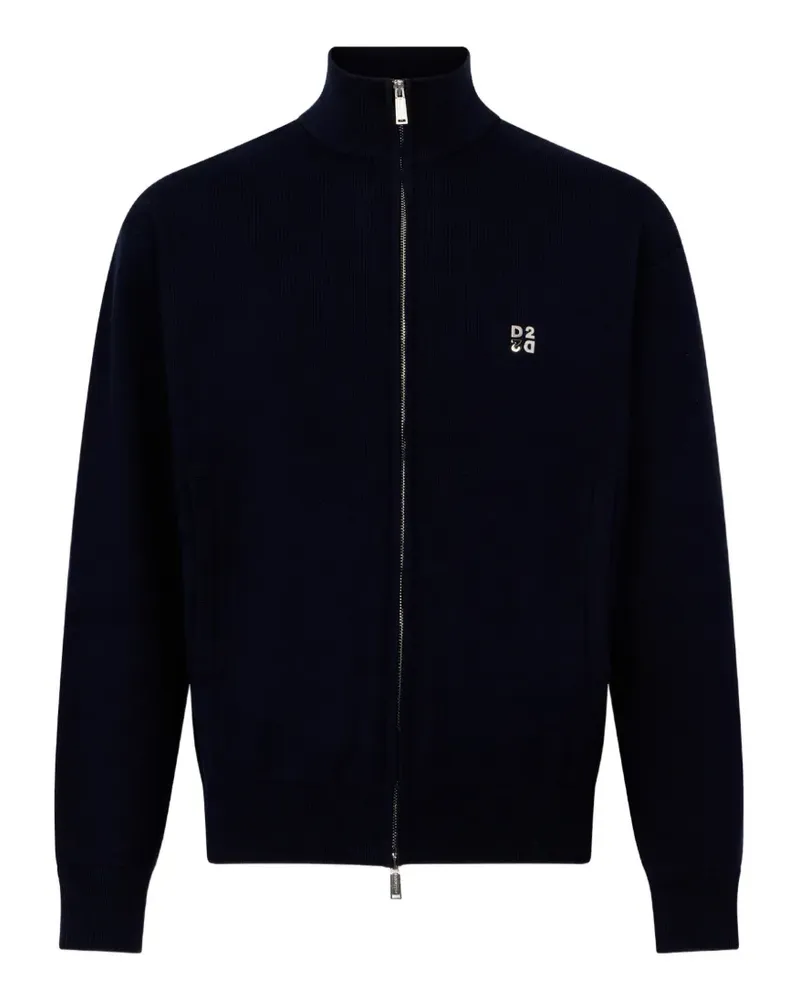 Dsquared2 Upside Down Strickjacke mit D2 aus Metall - Blau Blau