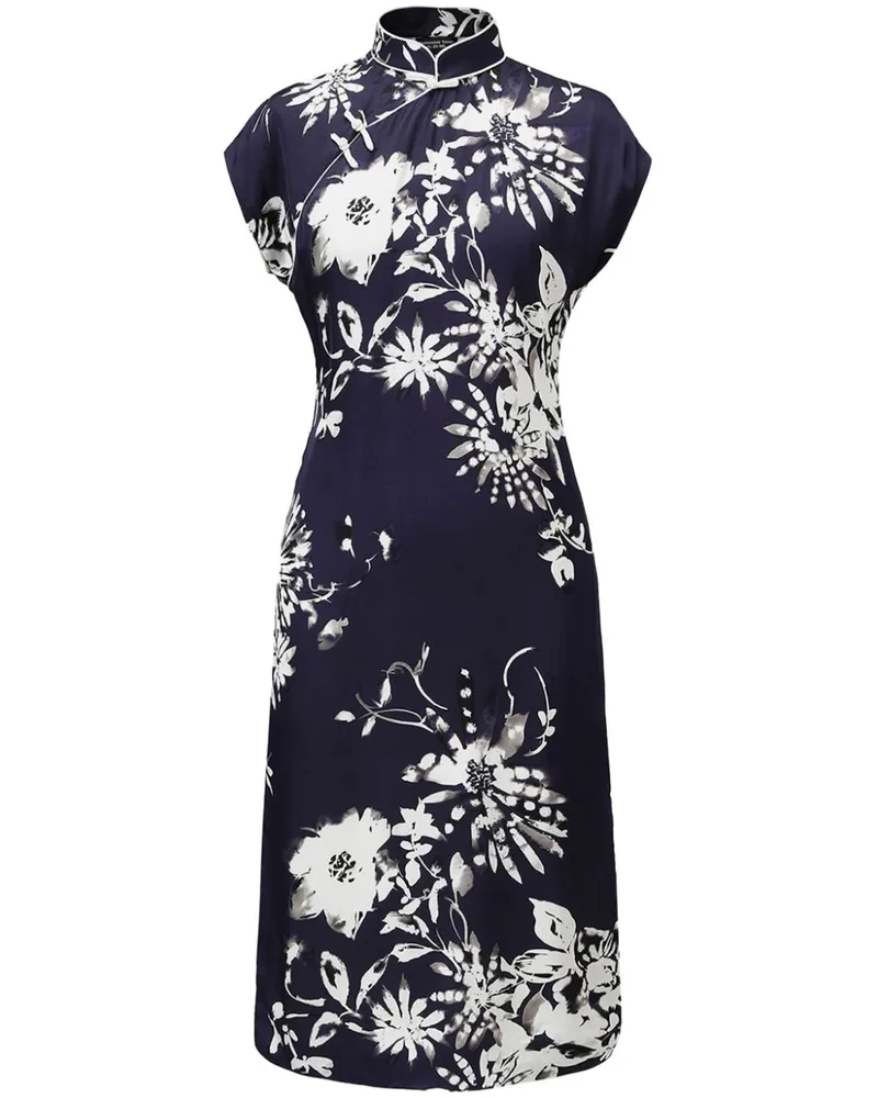 Shanghai Tang Shukui Midikleid mit Blumen-Print Blau