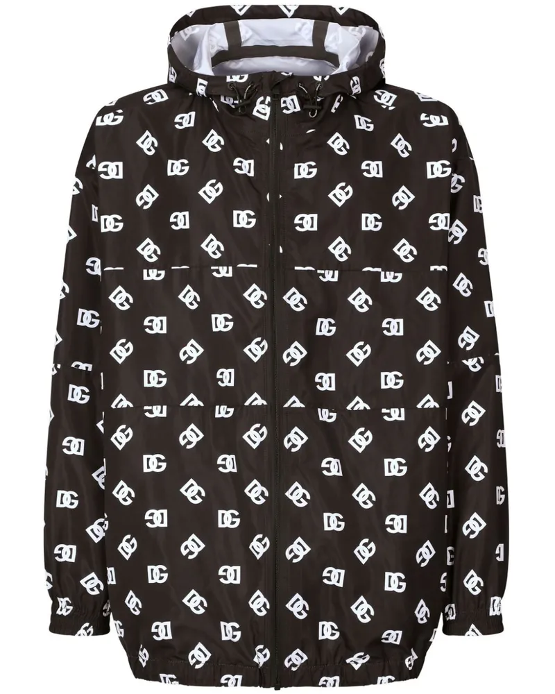 Dolce & Gabbana Kapuzenjacke mit Monogramm-Print - Schwarz Schwarz