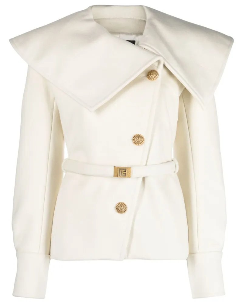 Balmain Bikerjacke mit Oversized-Kragen - Weiß Weiß