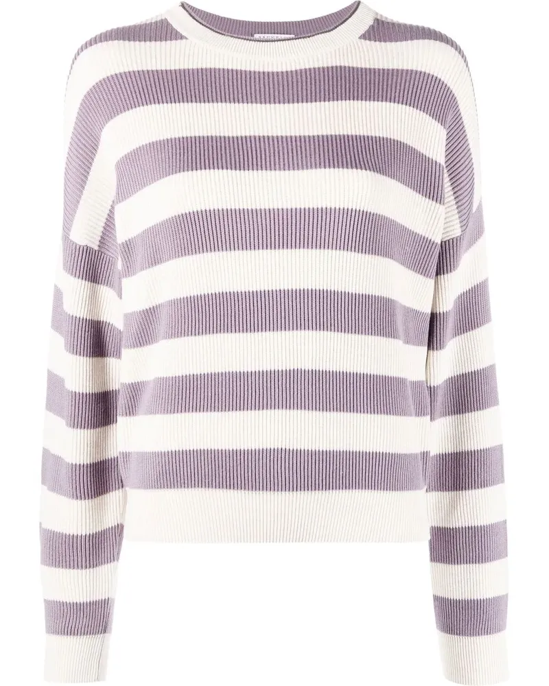 Brunello Cucinelli Gerippter Pullover mit Streifen - Violett Violett