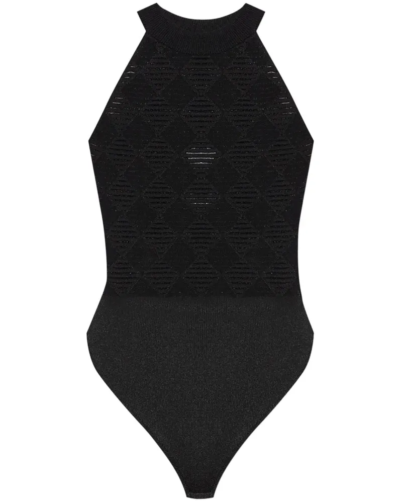 Balmain Stehkragen-Body aus geometrischem Jacquard - Schwarz Schwarz
