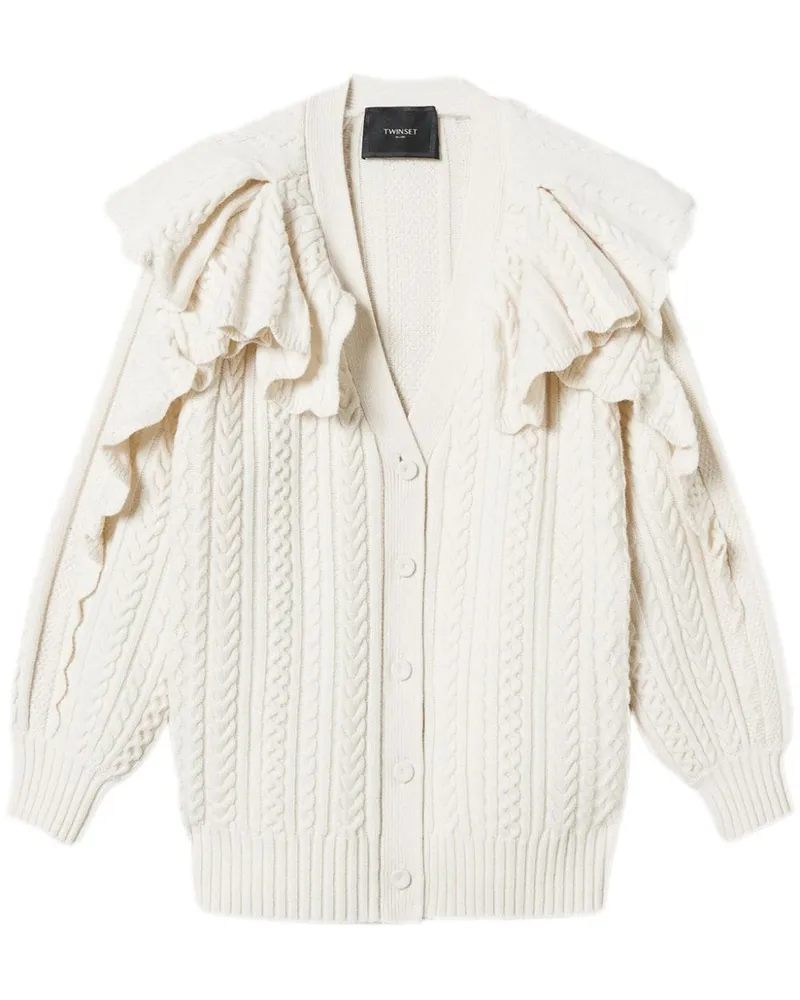 Twin-Set Cardigan mit Rüschen - Weiß Weiß