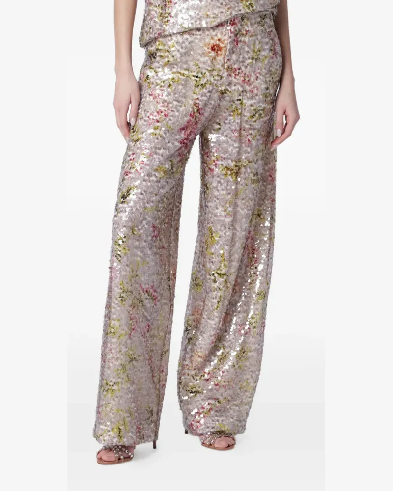 Alberta Ferretti sequin-embellished floral-print trousers - Nude Nude