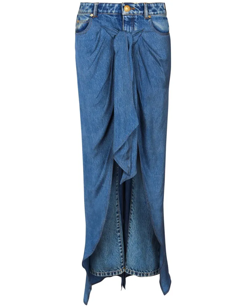 Balmain Drapierter Jeansrock - Blau Blau