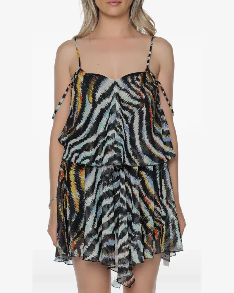Just Cavalli abstract-print ruffled mini dress - Schwarz Schwarz