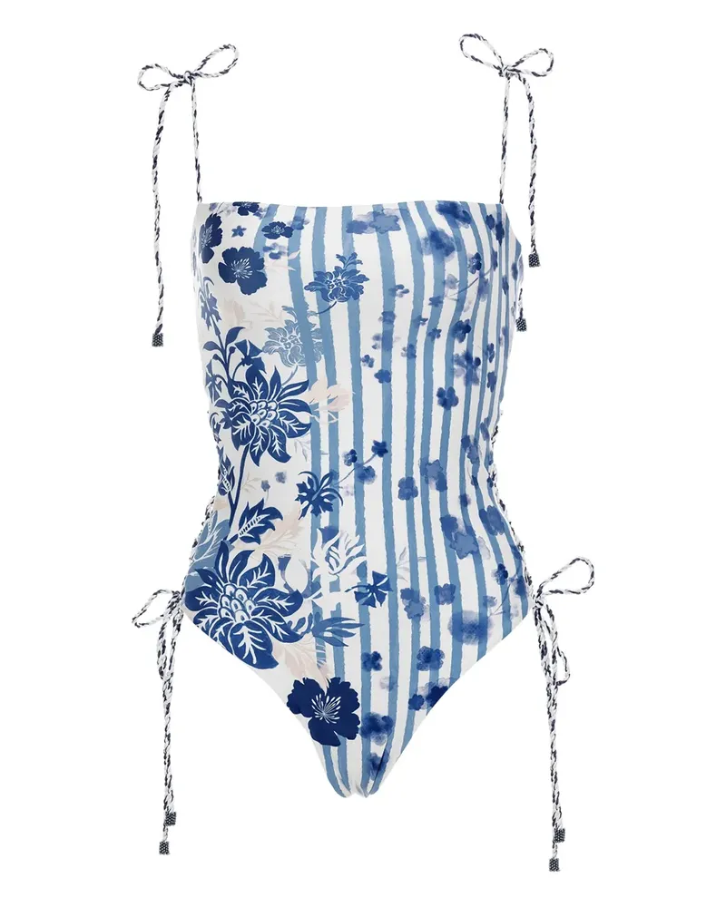 AGUA BENDITA Badeanzug mit Blumenstreifen - Blau Blau