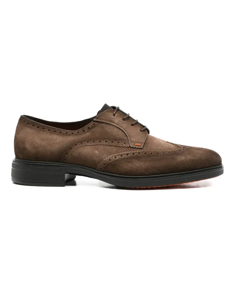 Santoni brogue-detail suede derby shoes - Braun Braun