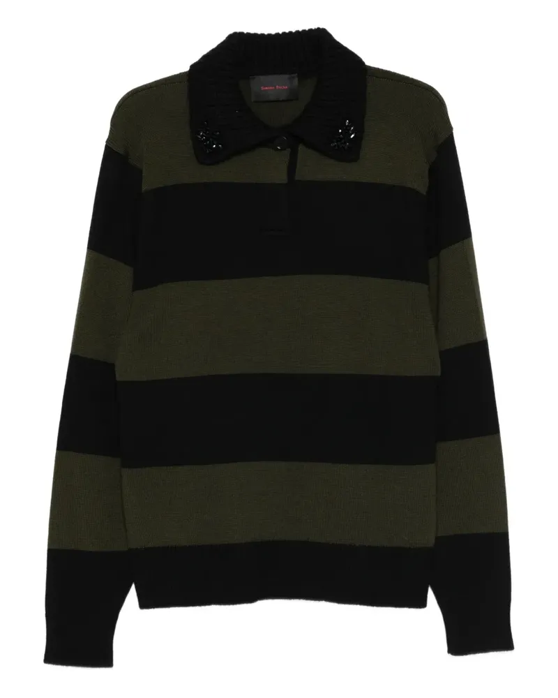 Simone Rocha striped embellished-collar polo shirt - Grün Grün