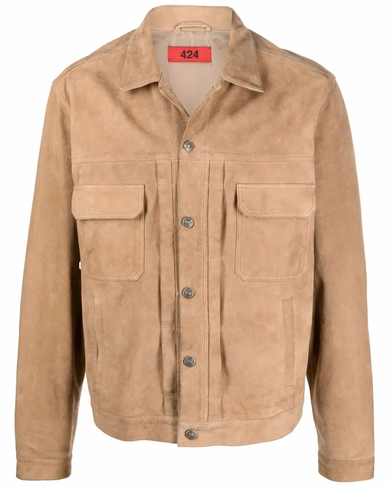 FourTwoFour on Fairfax Lederjacke mit Knopfverschluss - Nude Nude