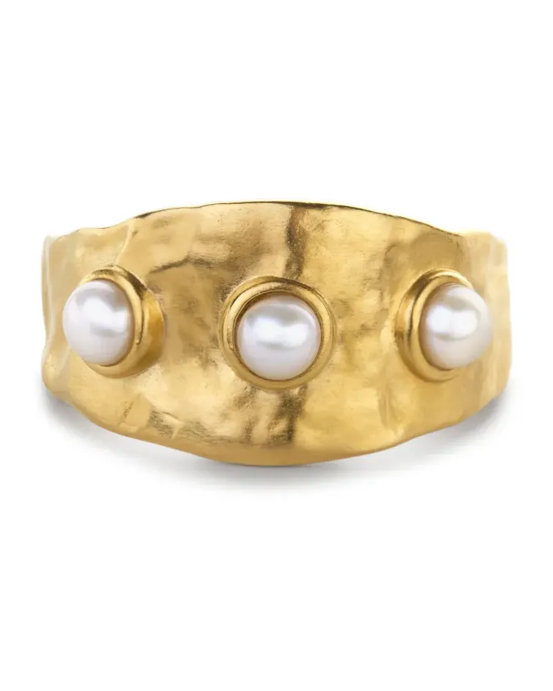 Monica Vinader Gehämmerter Capri Ring mit Perlen - Gold Gold