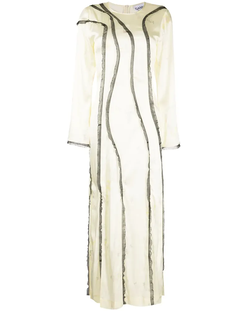 Ganni Maxikleid mit Spitzeneinsätzen - Gelb Gelb