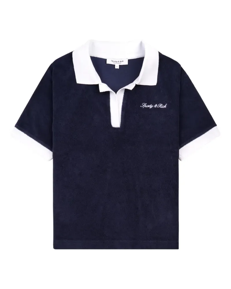 SPORTY & RICH Frottee-Poloshirt mit Logo - Blau Blau