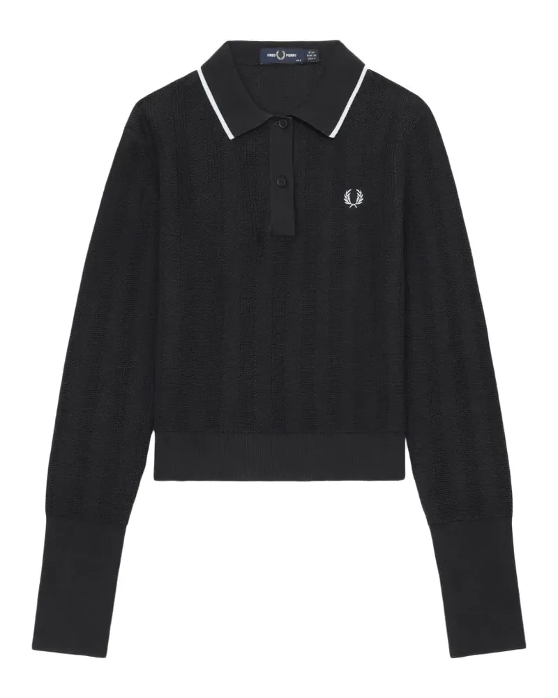 Fred Perry Strukturiertes Langarm-Poloshirt - Blau Blau