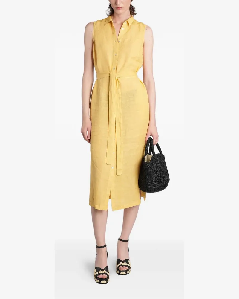 120% Lino Midikleid mit Gürtel - Gelb Gelb
