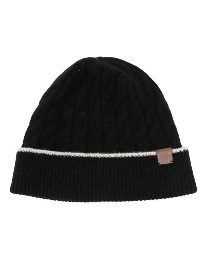 Eleventy Beanie mit Zopfmuster-Patch - Schwarz Schwarz