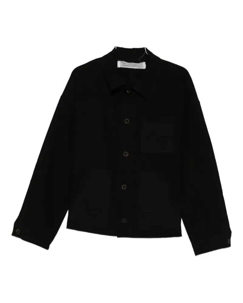 individual sentiments button patch pocket shirt - Schwarz Schwarz