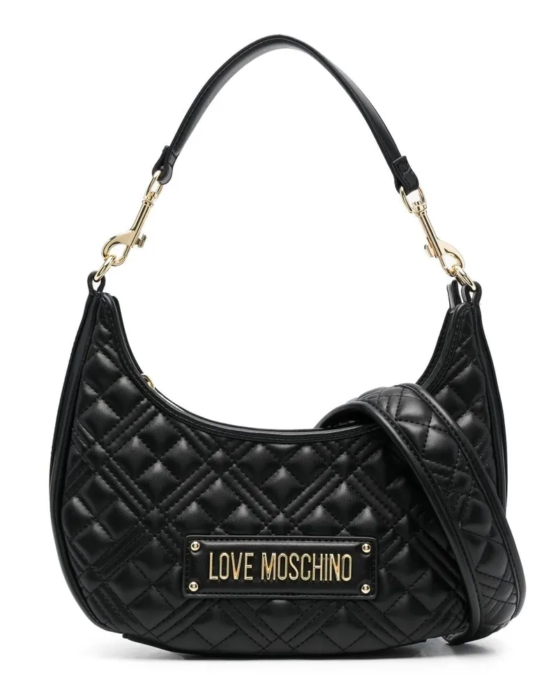 Moschino Gesteppte Schultertasche mit Logo-Schild - Schwarz Schwarz