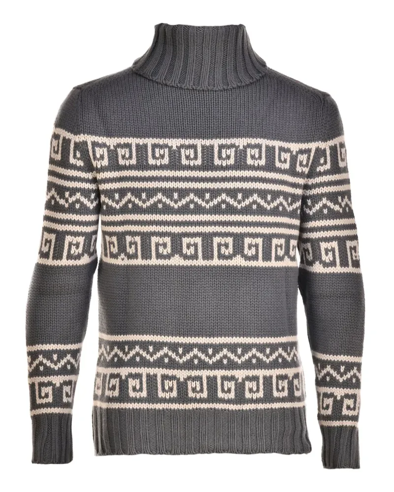 Manrico Cashmere Gemusterter Rollkragenpullover - Grau Grau
