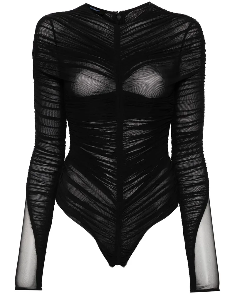 Thierry Mugler Semi-transparenter Body mit Raffungen - Schwarz Schwarz