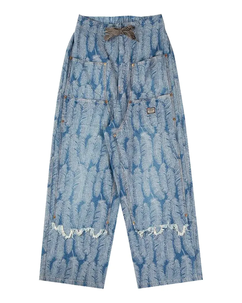 KAPITAL Magpie Baggy-Jeans mit Federn - Blau Blau