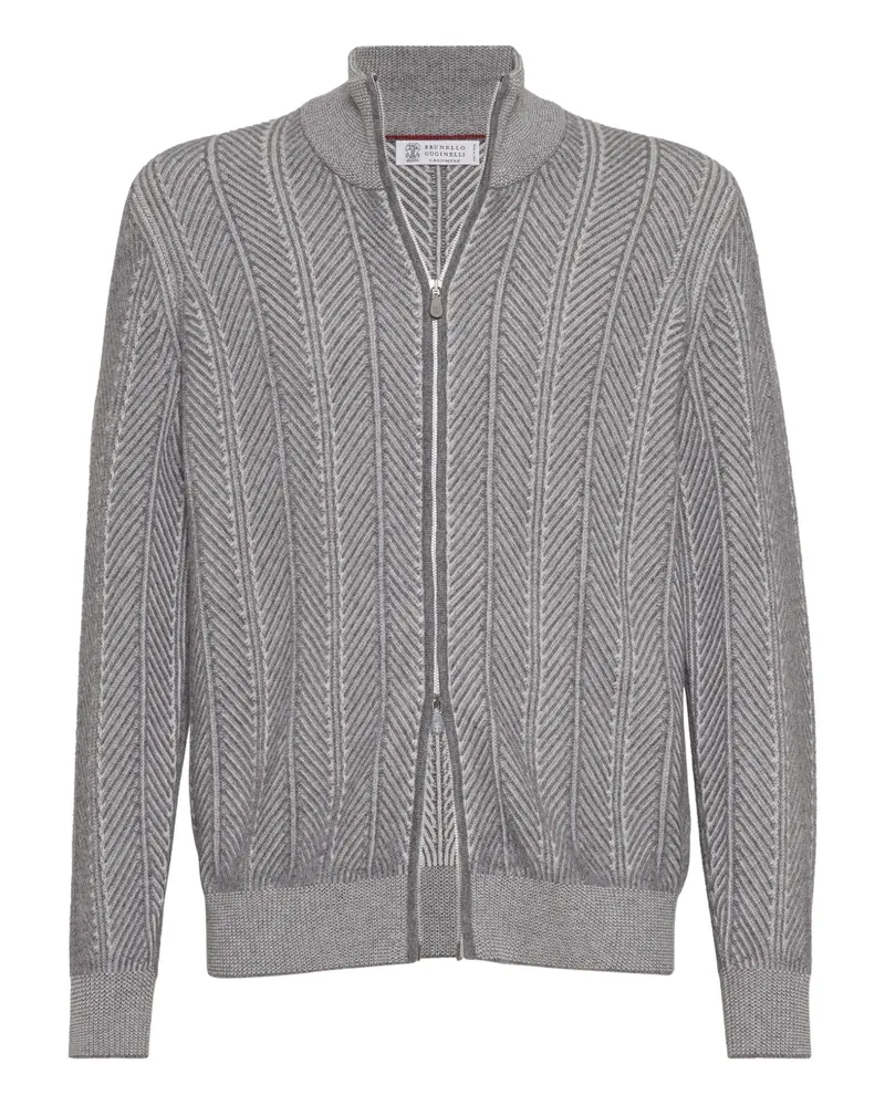 Brunello Cucinelli Cardigan mit Fischgrätenmuster - Grau Grau