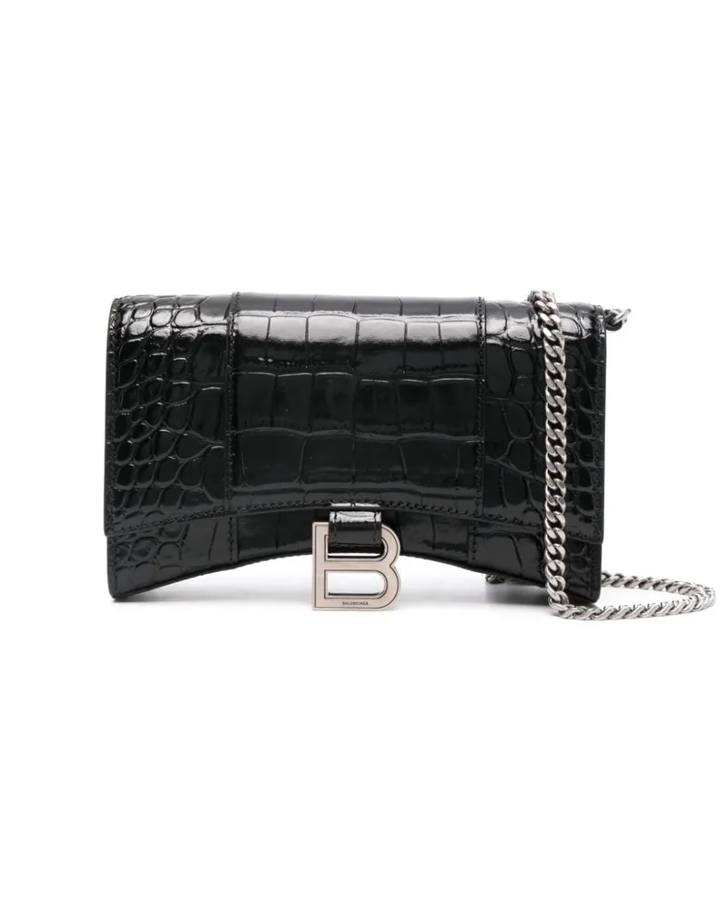 Balenciaga Hourglass Umhängetasche mit Kroko-Effekt - Schwarz Schwarz