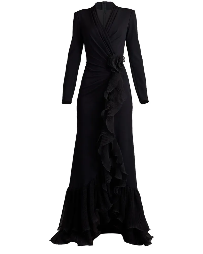 Tadashi Shoji Wickelkleid mit langen Ärmeln Schwarz