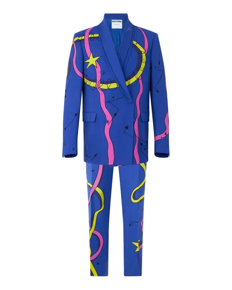 Moschino graphic-pattern virgin-wool suit - Blau Blau