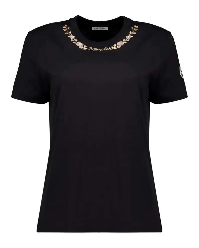 Moncler T-Shirt mit Logo-Stickerei - Schwarz Schwarz