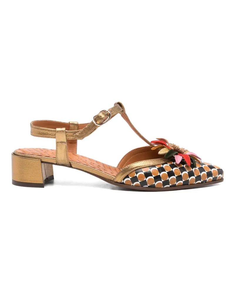 Chie Mihara Heleni floral-appliqué T-bar pumps - Gold Gold