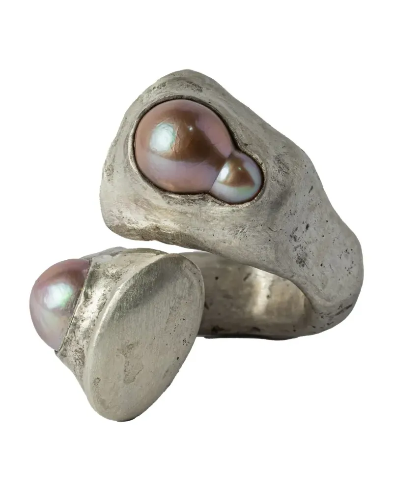 Parts Of Four Giant Twisted Druid Baroque Perlenring - Silber Silber
