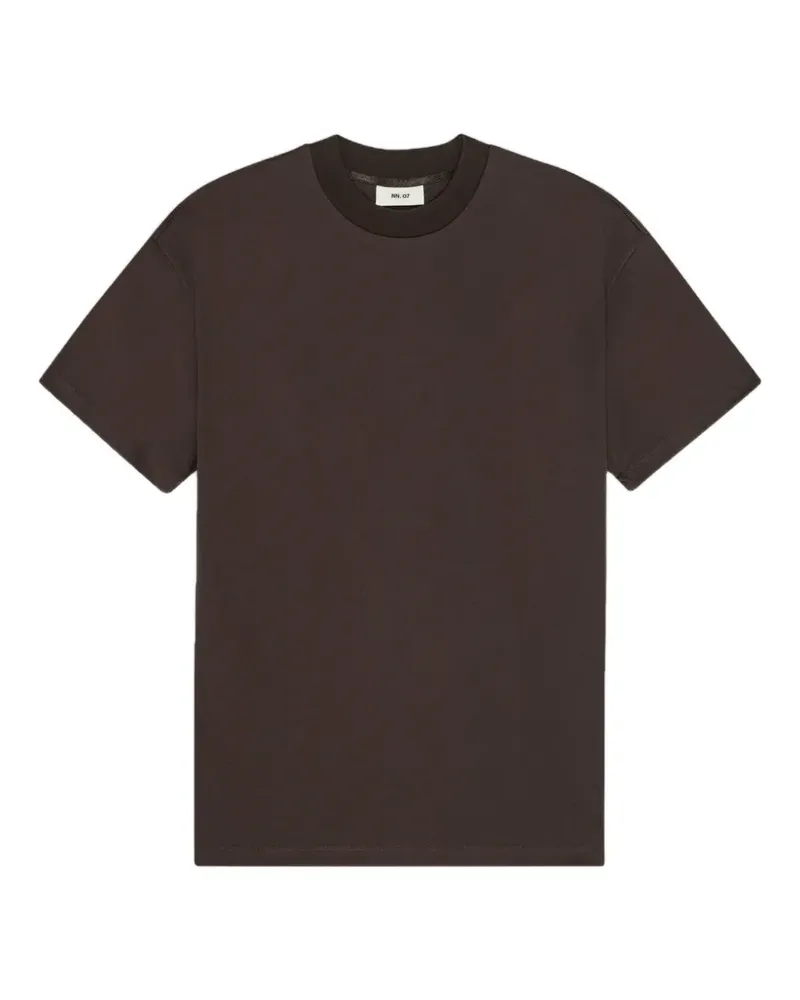 NN 07 Geripptes Lionel T-Shirt mit rundem Ausschnitt - Braun Braun