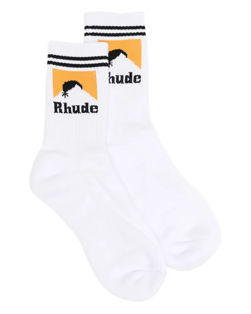 RHUDE Socken mit Intarsien-Logo - Weiß Weiß