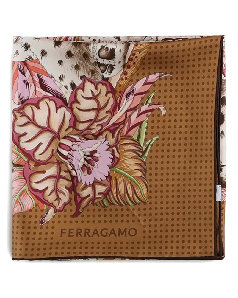 Ferragamo floral-print polka-dot scarf - Braun Braun