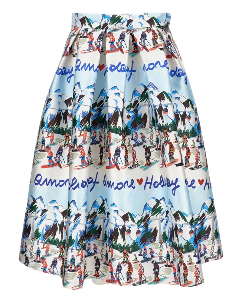 Alessandro Enriquez Taillenhoher Midirock mit Print - Weiß Weiß