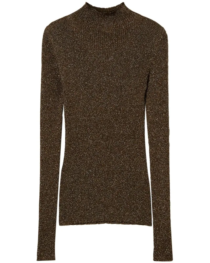 Twin-Set Lurex-Pullover mit Stehkragen - Braun Braun