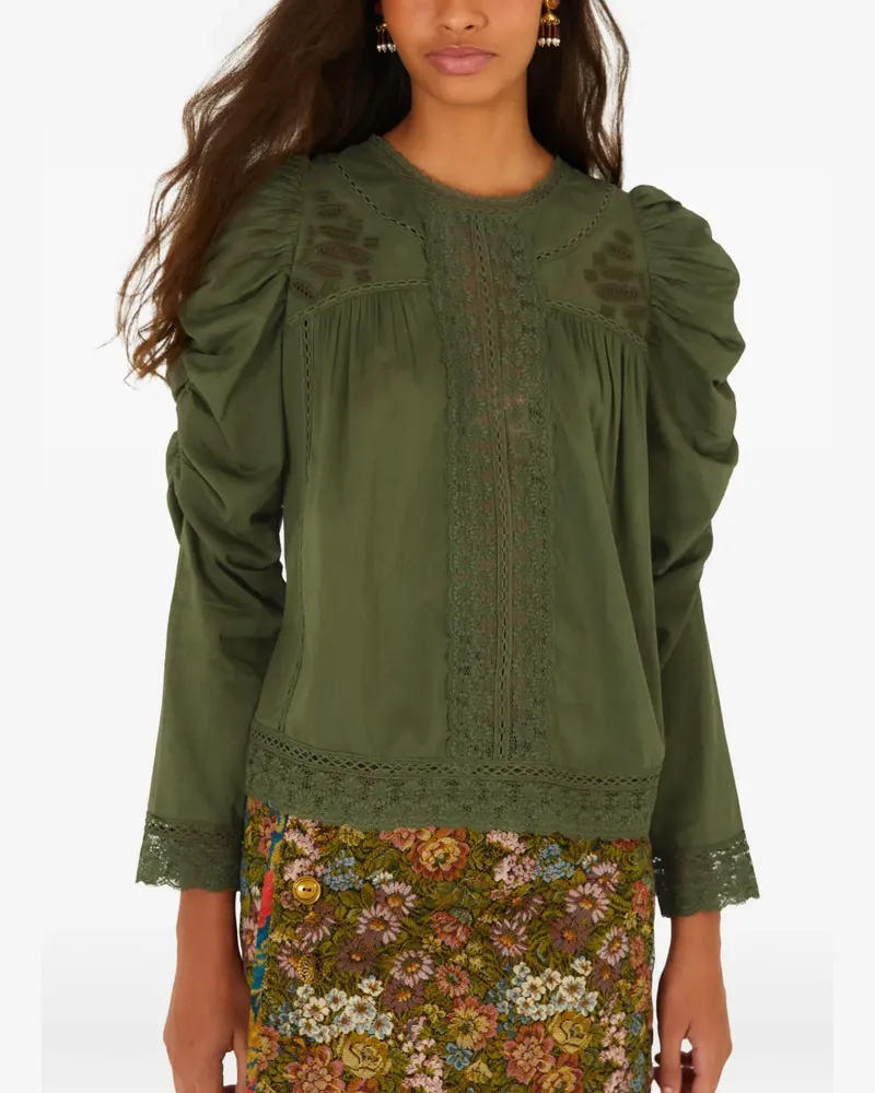 FARM Rio lace ruched sleeve blouse - Grün Grün