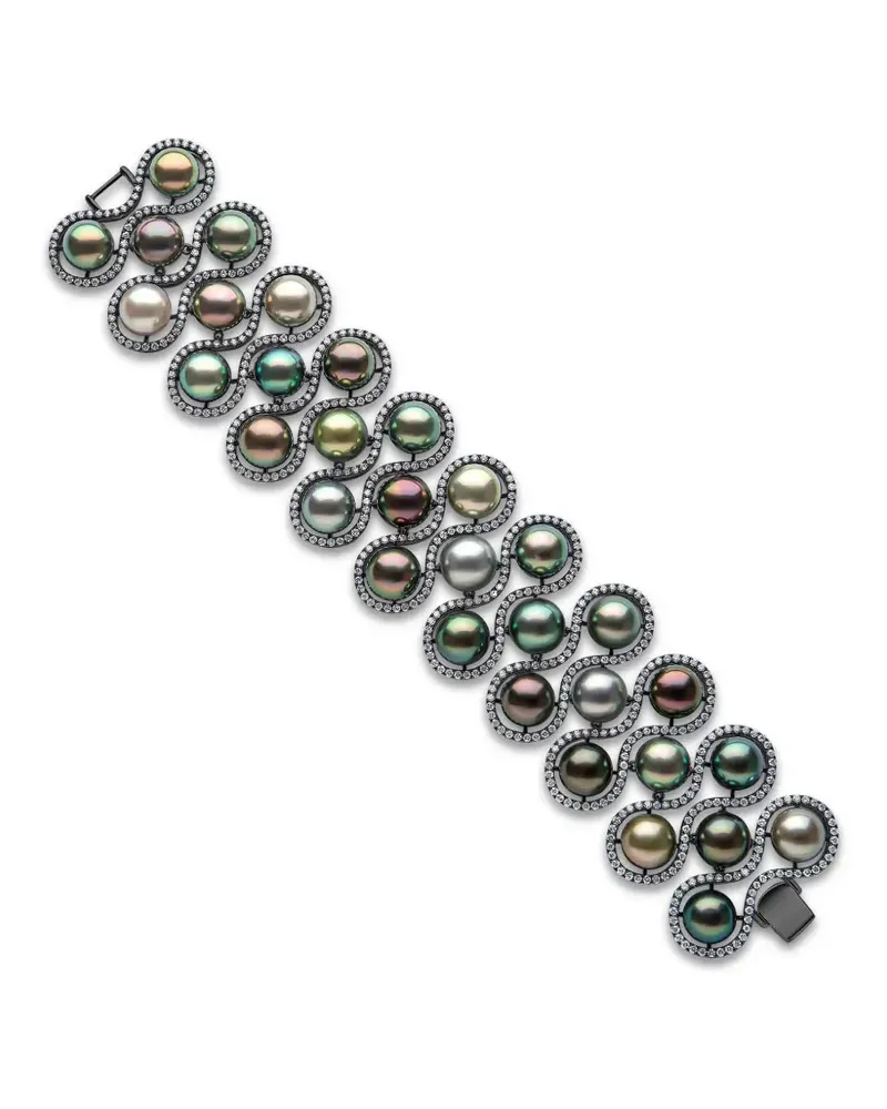 YOKO London Duchess Multi Row Tahitian Armband mit Diamanten - Silber Silber
