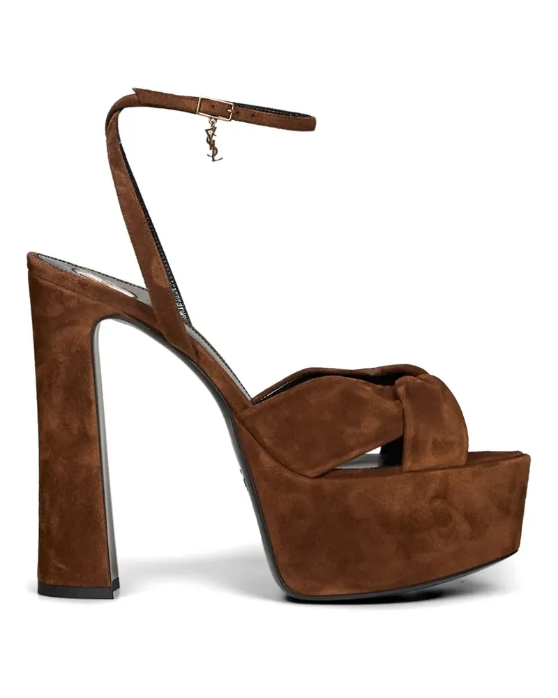 Saint Laurent Cassandre-charm cross-over sandals - Braun Braun