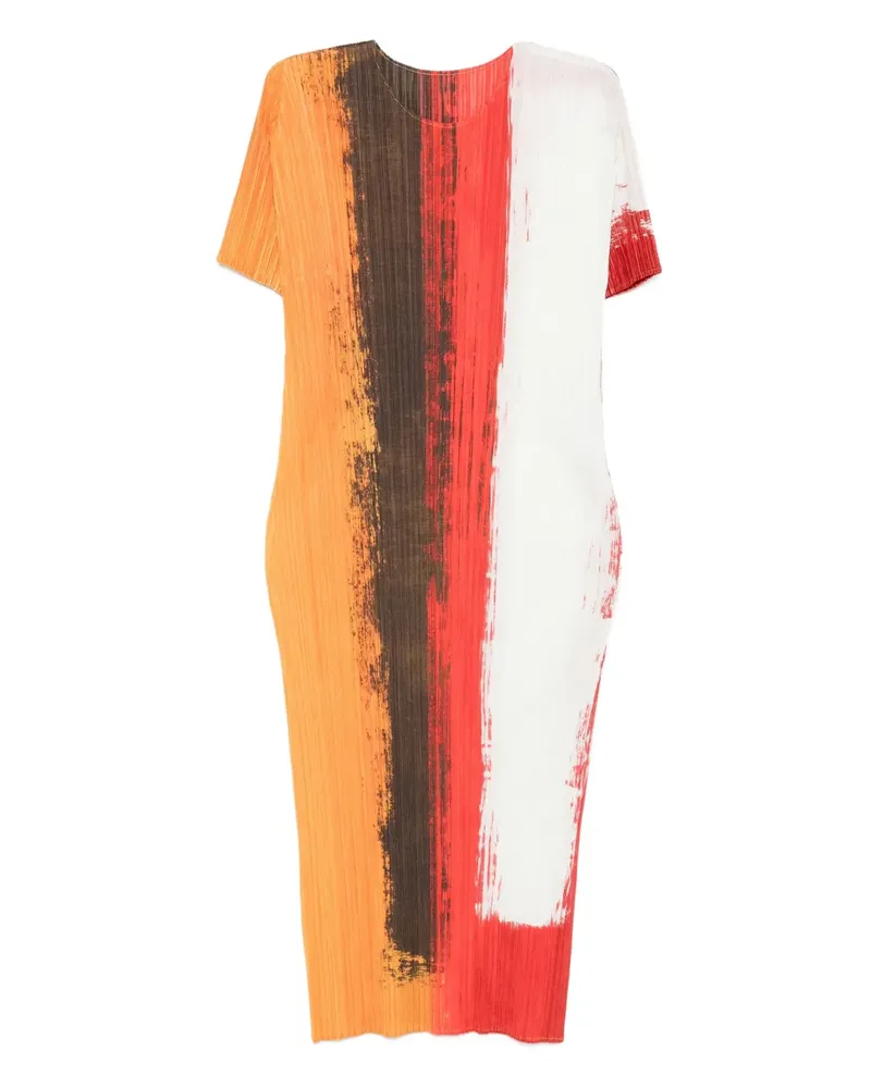 Issey Miyake Plissiertes Midikleid mit Malerei-Effekt - Rot Rot