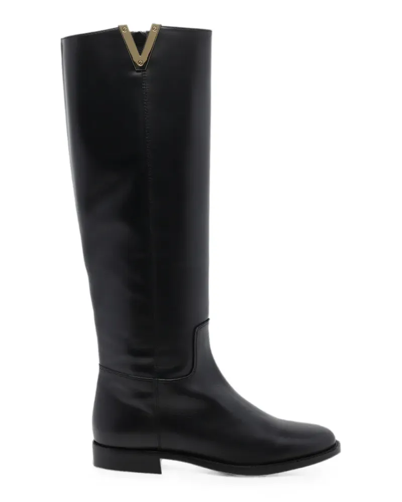 Via Roma 15 V-logo leather knee-high boots - Schwarz Schwarz