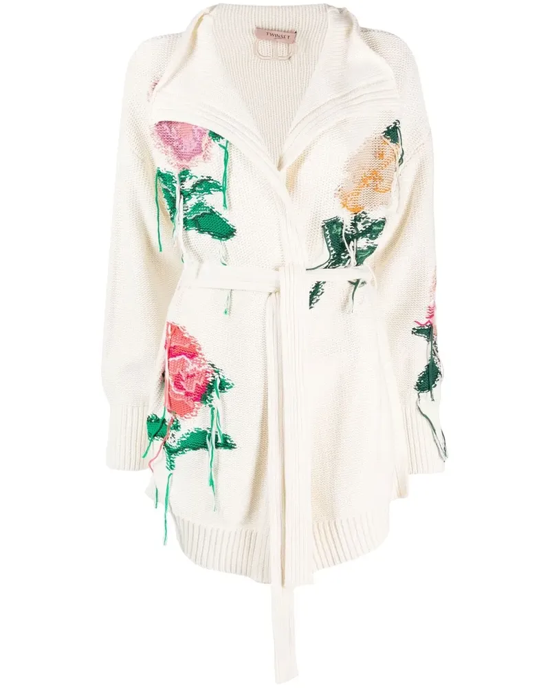 Twin-Set Intarsien-Cardigan mit Blumen - Weiß Weiß