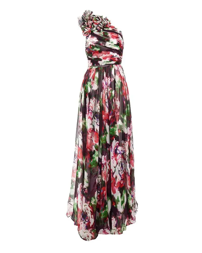 COSTARELLOS One-Shoulder-Maxikleid mit Blumen-Print - Rot Rot