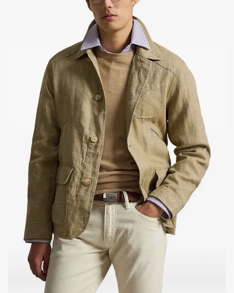 Ralph Lauren herringbone-weave button-up jacket - Nude Nude