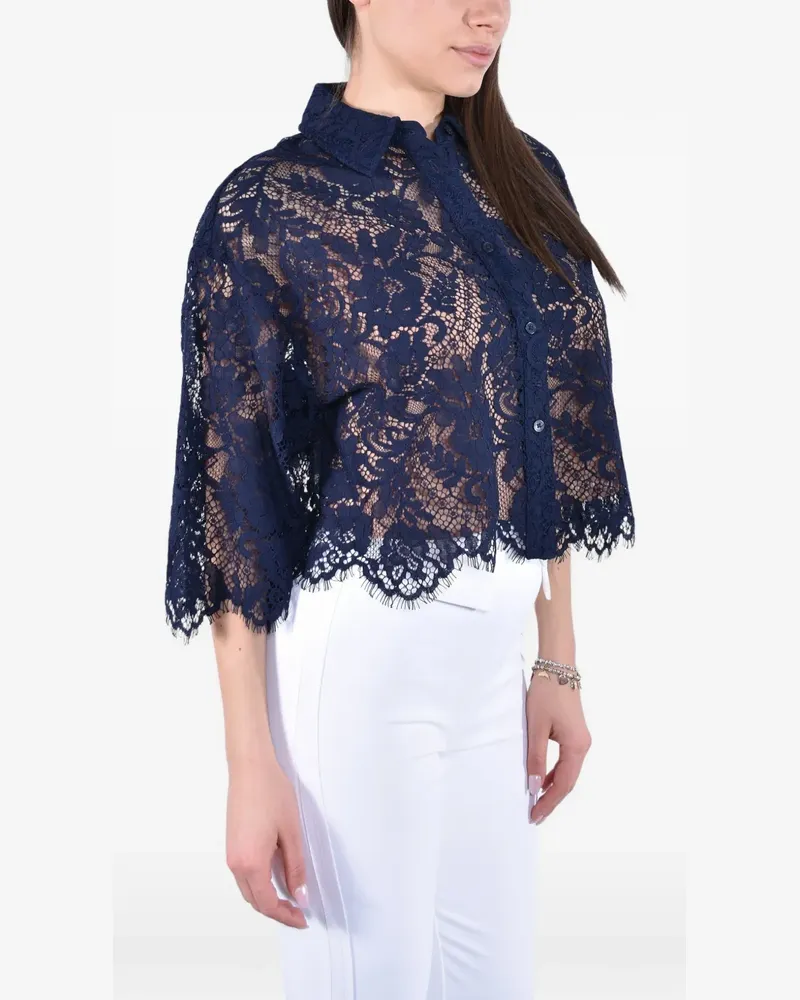 Michael Kors floral corded-lace cropped shirt - Blau Blau