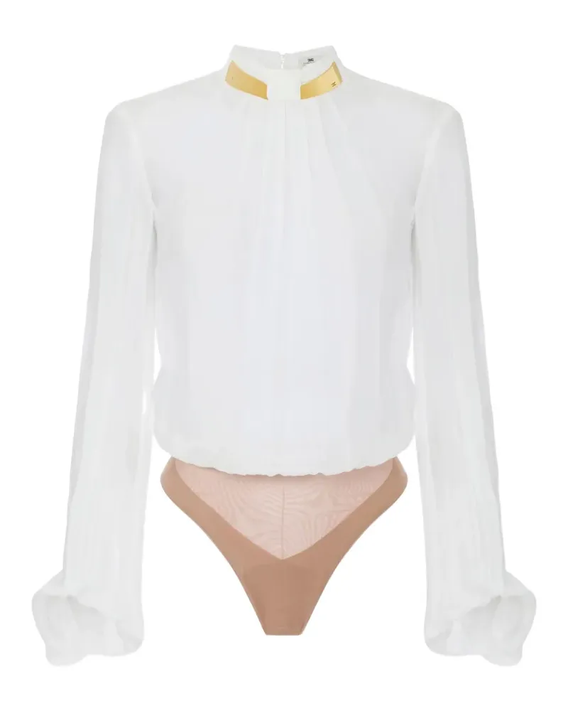Elisabetta Franchi bodysuit in georgette fabric with jewel collar - Weiß Weiß
