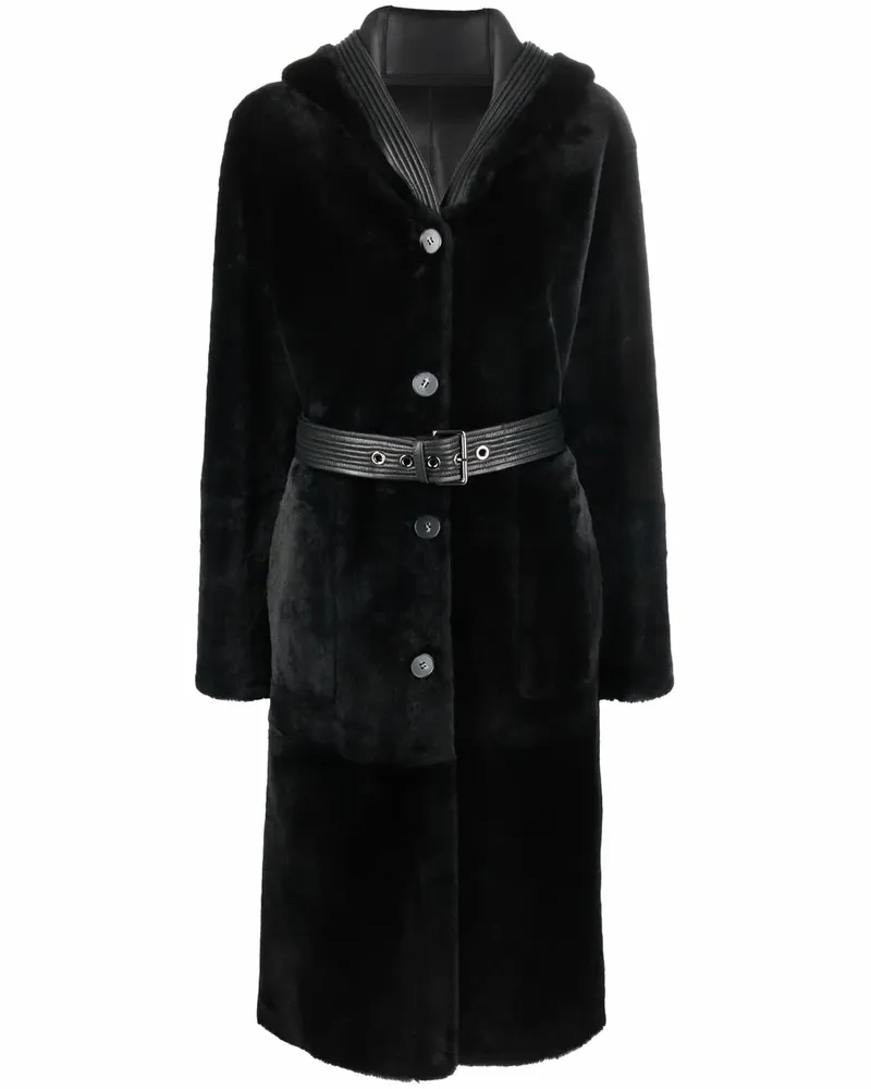Liska Shearling-Mantel mit Kapuze - Schwarz Schwarz