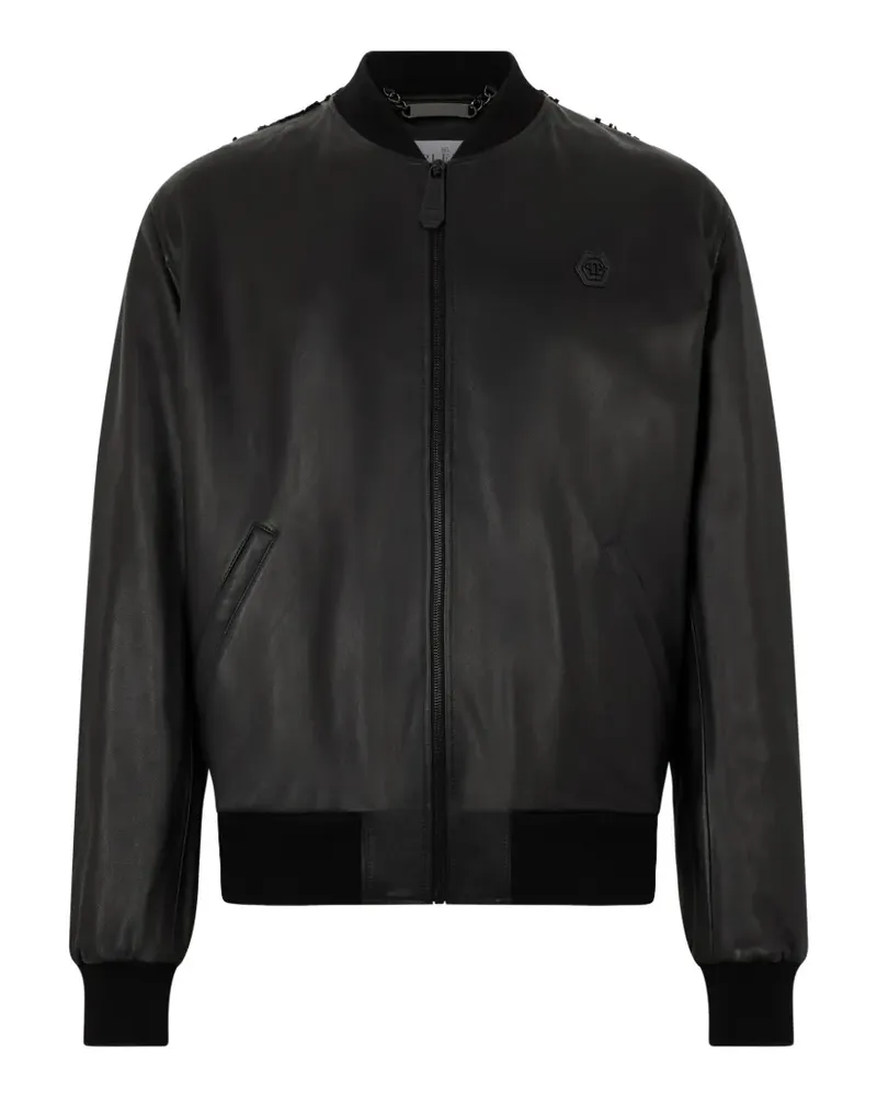 Philipp Plein Bomberjacke aus Leder - Schwarz Schwarz