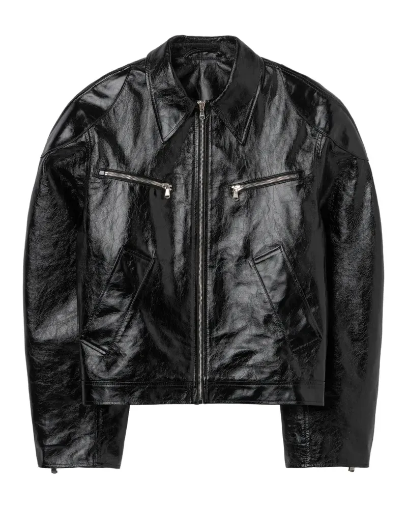 Séfr Lederjacke mit Reißverschluss - Schwarz Schwarz